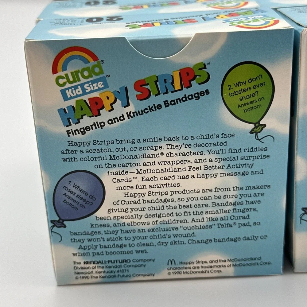 Lot Of 6 VTG 1990 Curad Kid McDonalds First Aid Bandaid Fingertip Knuckles Cards
